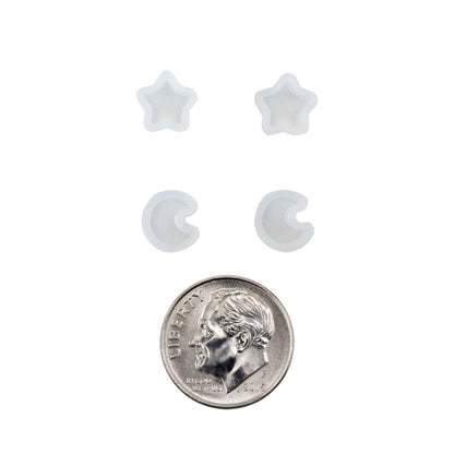 Silicone Jewelry Mold for Resin Moons & Stars - Pkg/4 with dime