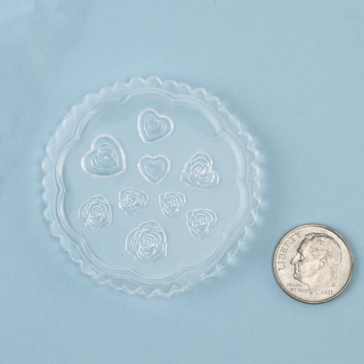 Mini Silicone Jewelry Mold - Heart Flowers with dime