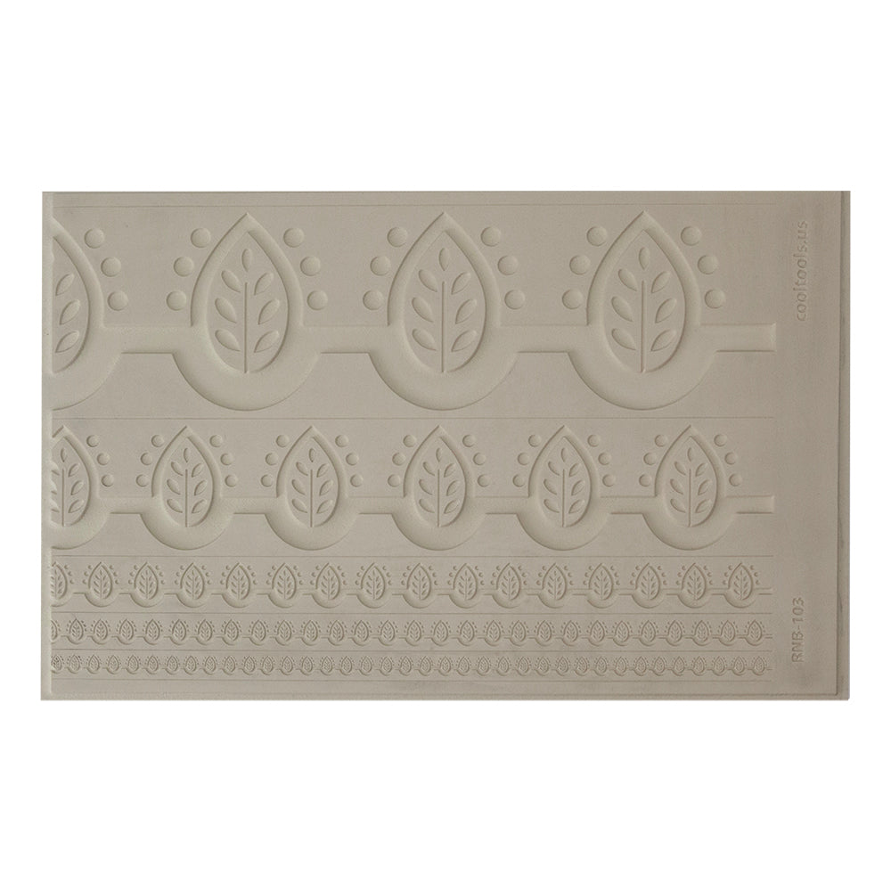 Rings & Bangles Texture - Stamped Leaves. Rings & Bangles Textures are perfect for making multiple sizes of bangles or rings with delicate designs. Make matching pendants and earrings with the same tiles. Projects are only limited to your imagination. Tiles measure 9-1/8” x 6“. These textures are flexible, washable and can be used with any soft clay.