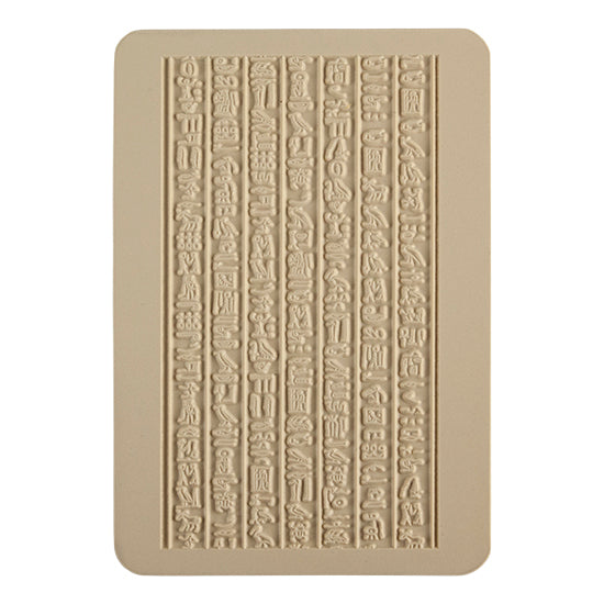 Rollable Texture Tile - Hieroglyphics. Rollable Texture Tiles measure 4" x 5-1/2" overall and have a textured area of 2-3/8" x 4-7/8"; perfect for larger projects. Each texture has a shoulder that allows one of our Clay Thickness Rolling Frames to sit directly on the texture for rolling. Rollable Texture Tiles are flexible, washable and can be used with any soft clay. Spritz with CoolSlip or dust on Dry Powder Release for stick-free impressions when using metal clay and polymer clay.