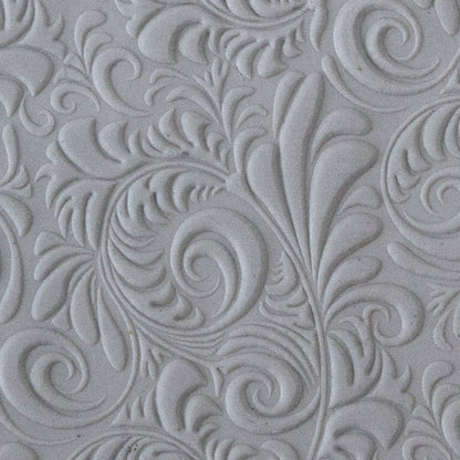 Rollable Texture Tile - Plume Embossed sample in gray clay