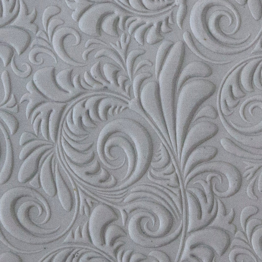 Rollable Texture Tile - Plume Embossed sample in gray clay