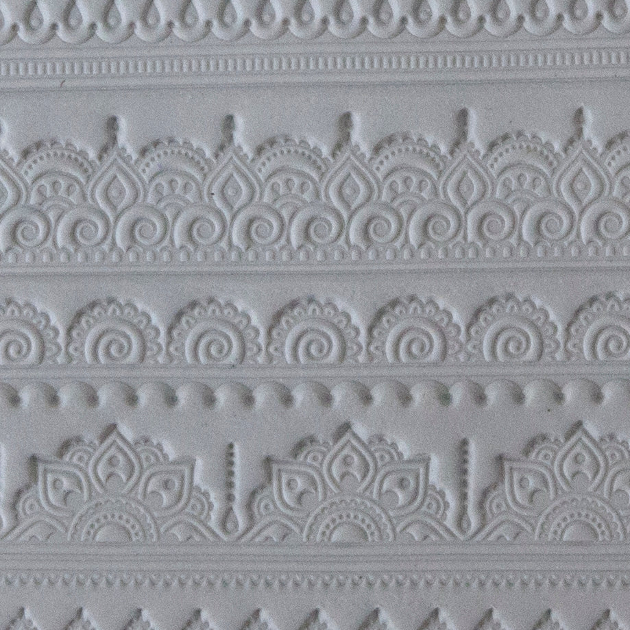 Rollable Texture Tile - Mehndi Borders sample in gray clay