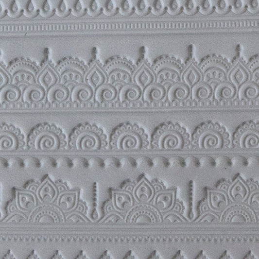 Rollable Texture Tile - Mehndi Borders sample in gray clay