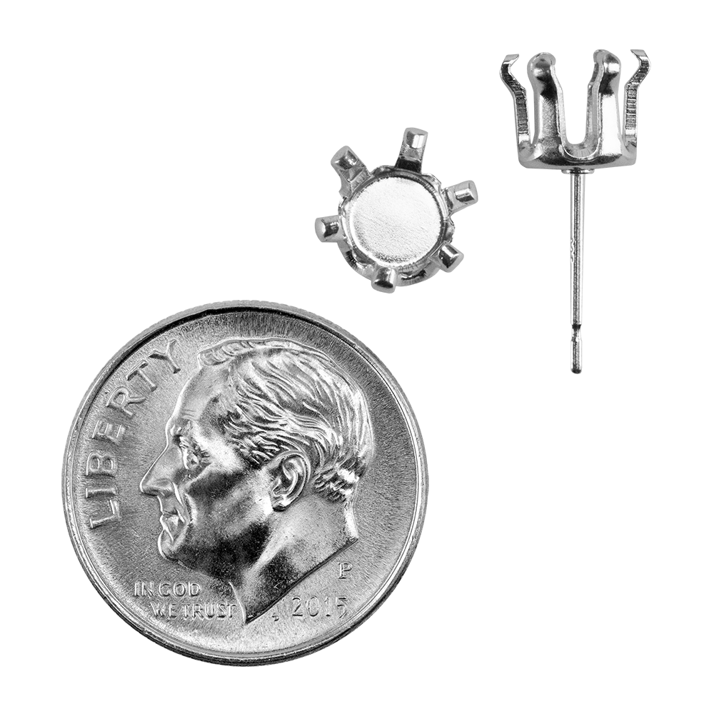 6mm Sterling Silver Snap-Set Prong Setting with Post - Round