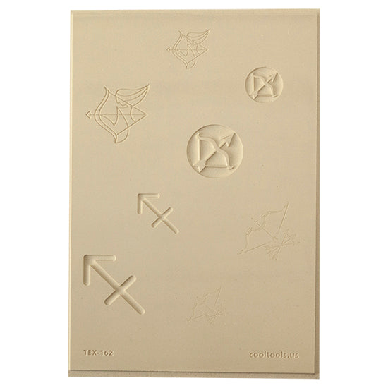 Jewelry Artist Elements - Texture - Astrology - Sagittarius. Embossed elements. Impress clay, then use a Jewelry Shape Template for the shape or cut out with a needle tool. Jewelry Artist Elements are flexible, washable and can be used with any soft clay. Spritz with CoolSlip or dust on Dry Powder Release for stick-free impressions when using metal clay and polymer clay.