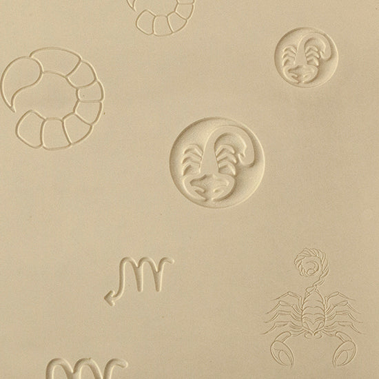 Jewelry Artist Elements - Texture - Astrology - Scorpio. Embossed elements. Impress clay, then use a Jewelry Shape Template for the shape or cut out with a needle tool. Jewelry Artist Elements are flexible, washable and can be used with any soft clay. Spritz with CoolSlip or dust on Dry Powder Release for stick-free impressions when using metal clay and polymer clay.