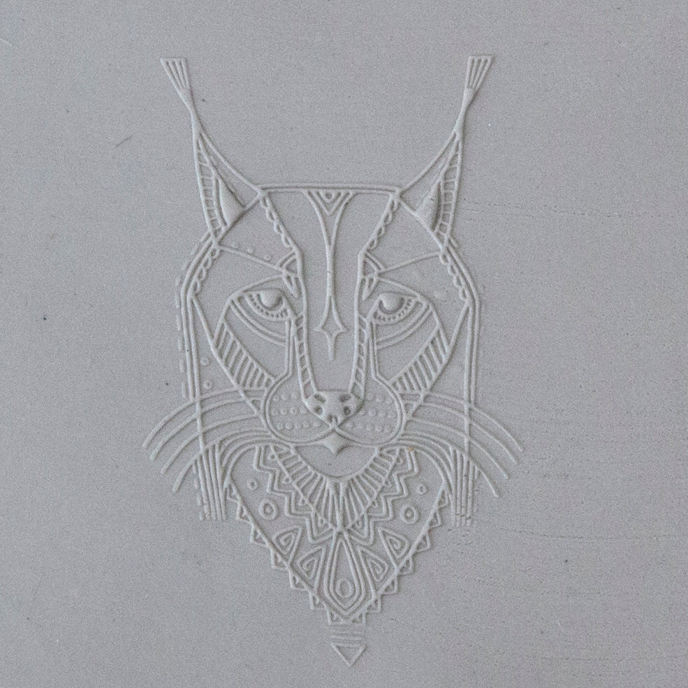 Jewelry Artist Elements - Texture - Stylized Animals: Owl, Lynx & Eagle sample in gray clay