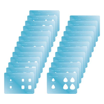 plastic Bezel Template Set of 25

Make seamless bezels in metal clay for your fireable gemstones.

This set includes all 25 bezel templates.


Barrel (3)
Cushion (2)
Diamond (1)
Marquise (1)
Oval (4)
Pear (3)
Round (3)
Square (3)
Triangle (2)
Trillion (3) Multiple blue plastic cards with cut-out shapes on a white background