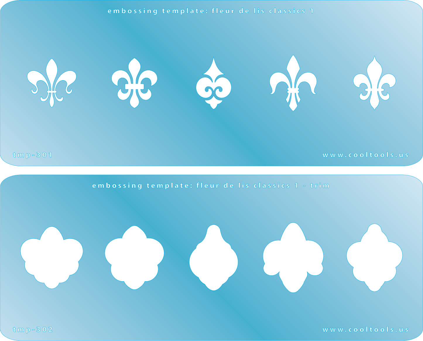2 Blue Plastic Embossing Template Set - Fleur de Lis Classics 1