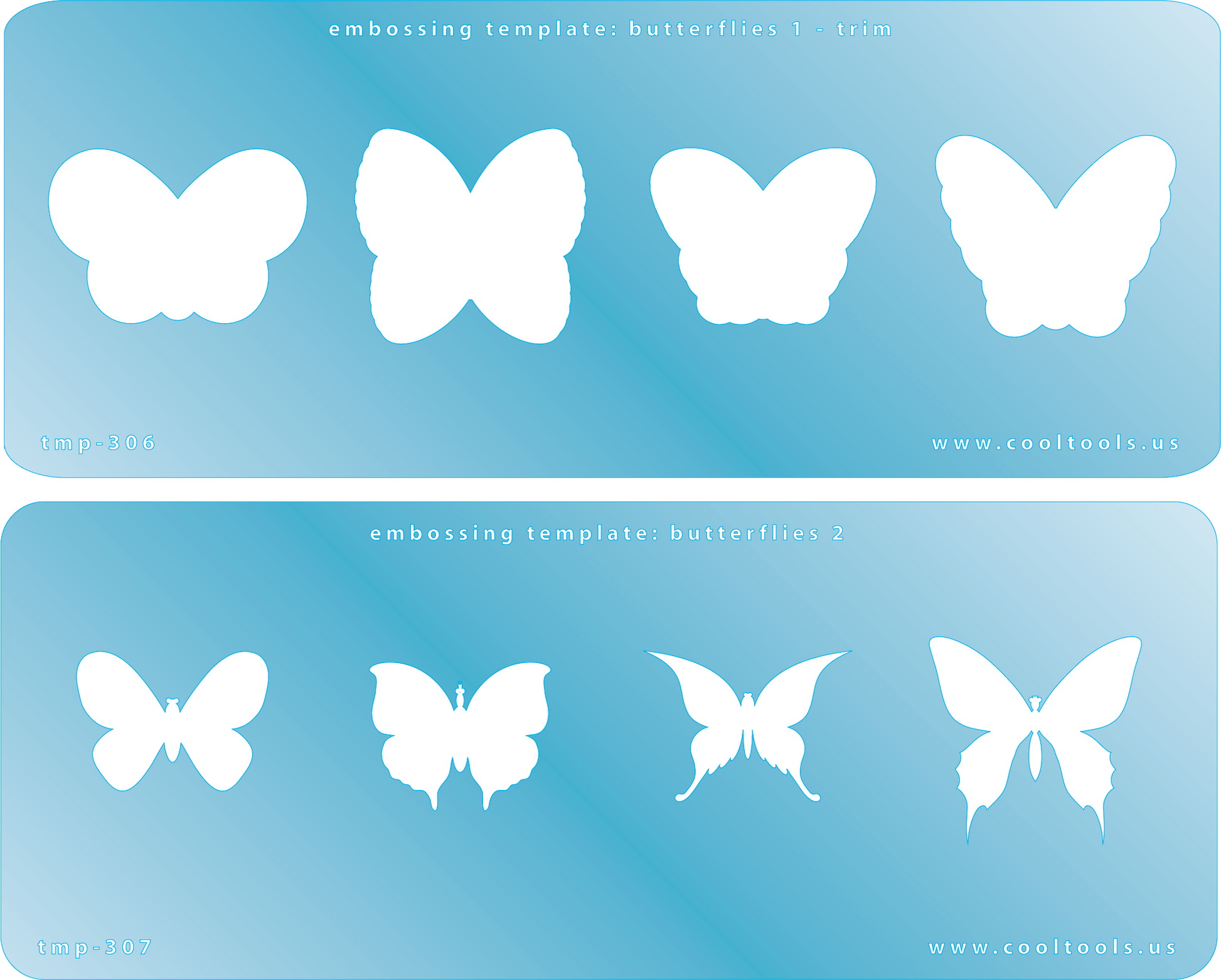 2 Blue Plastic Embossing Template Set - Butterflies 2