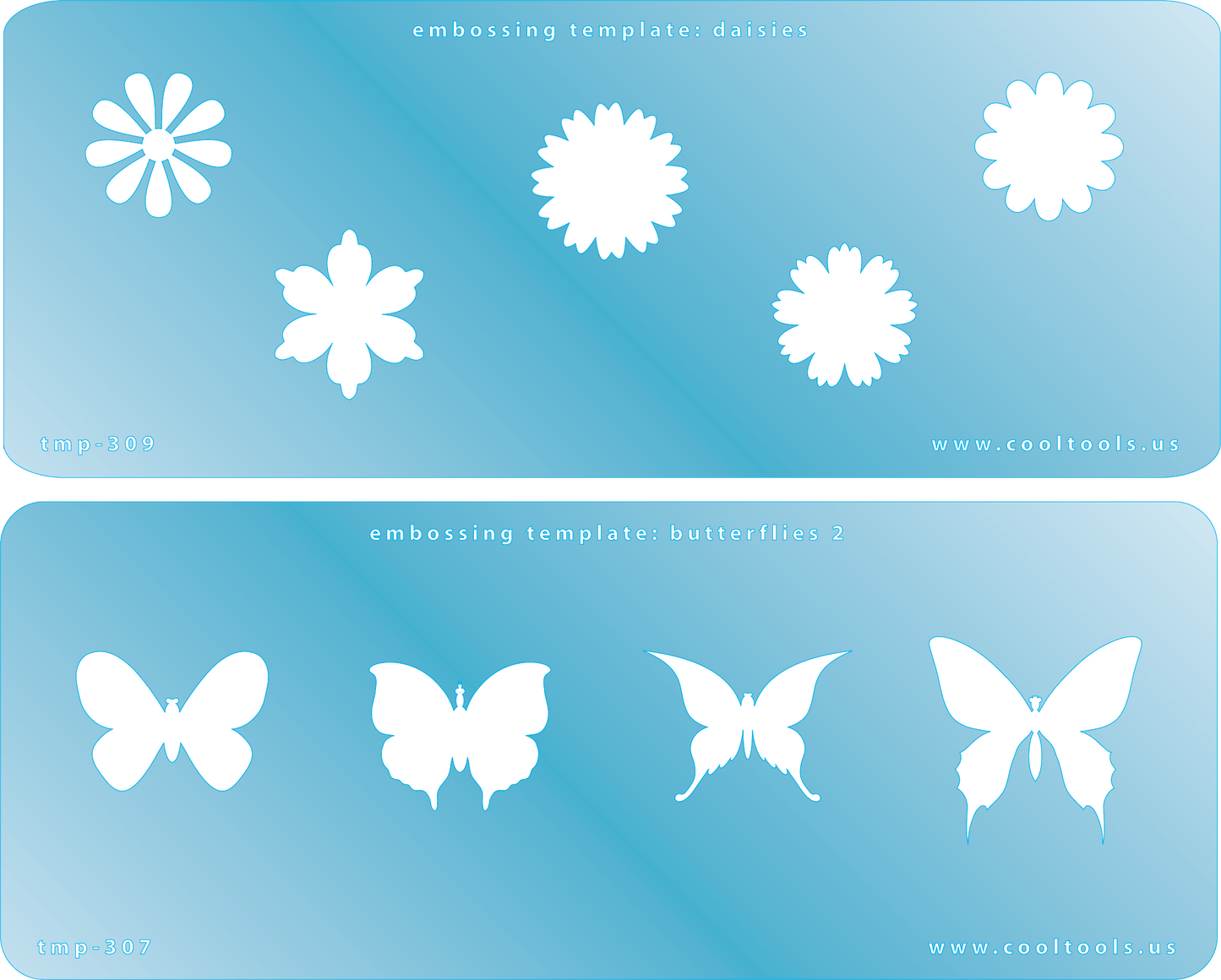 2 Blue Plastic  Embossing Template Set - Daisies