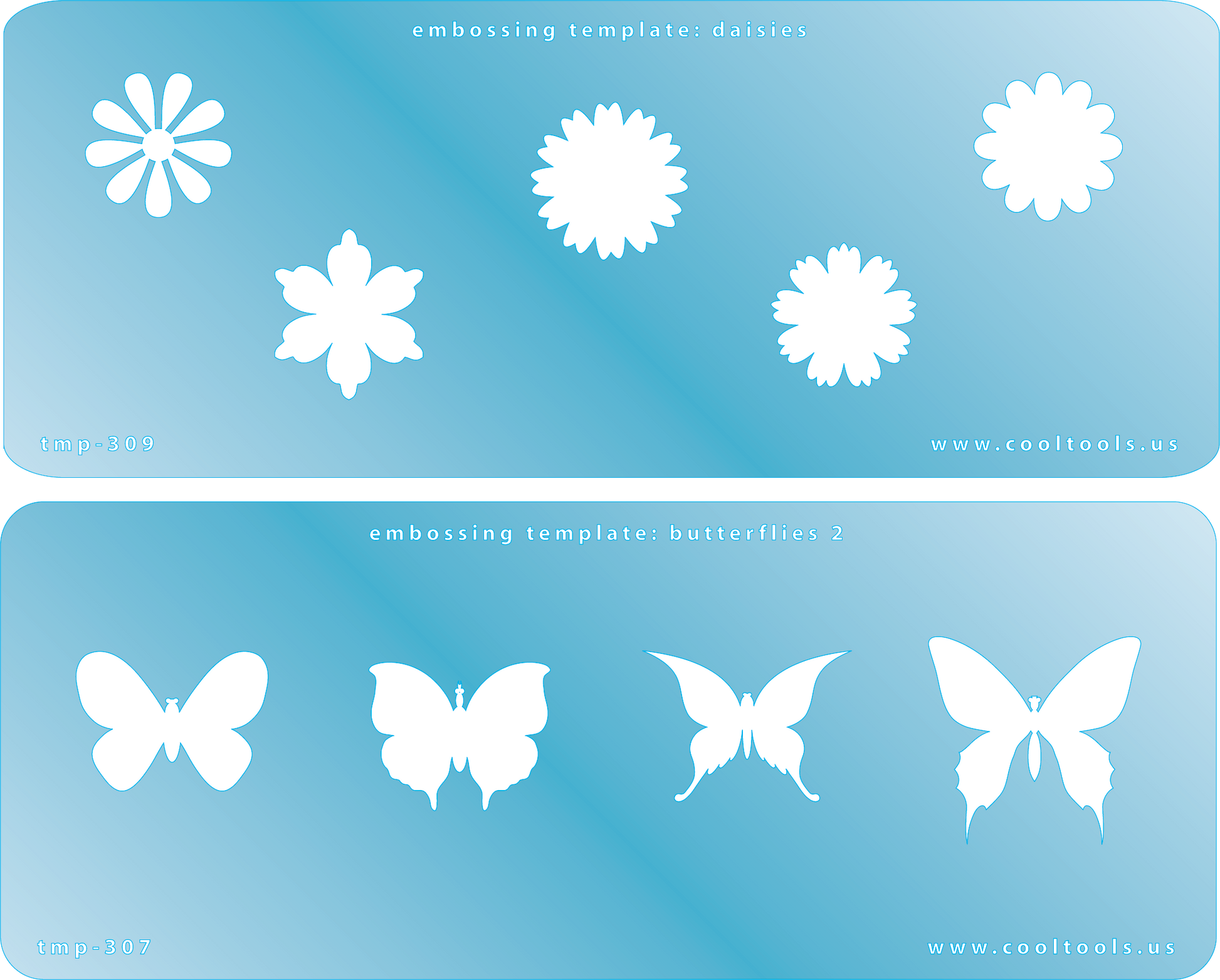 2 Blue Plastic  Embossing Template Set - Daisies