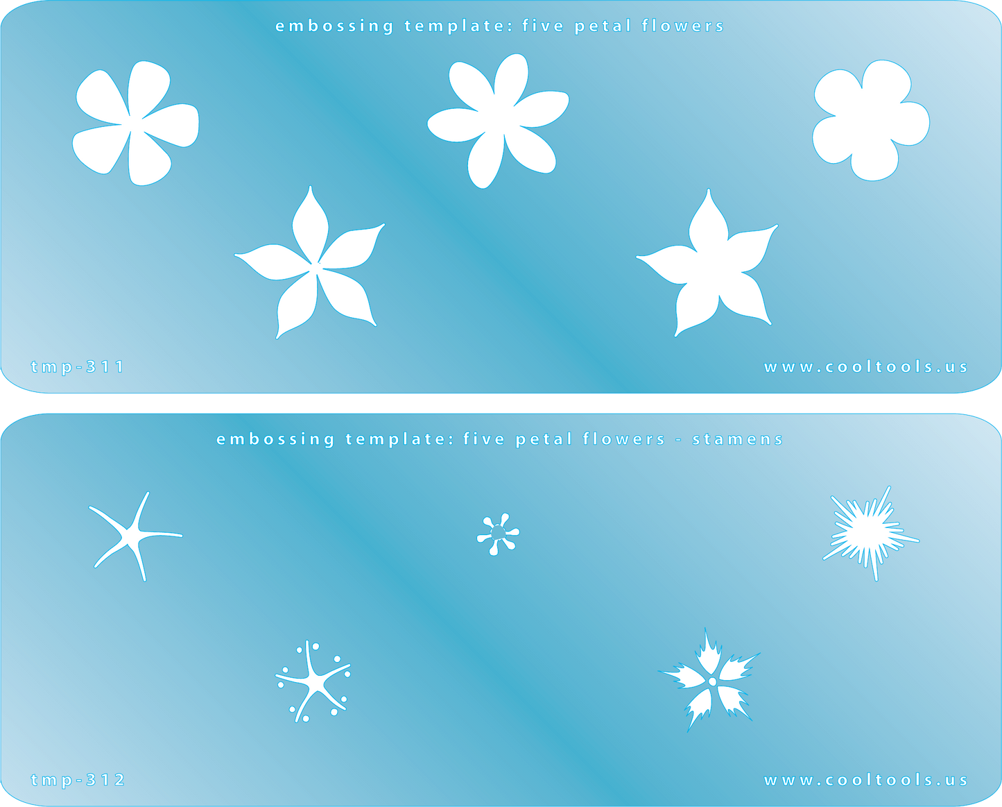 2 Blue Plastic Embossing Template Set - Five Petal Flowers