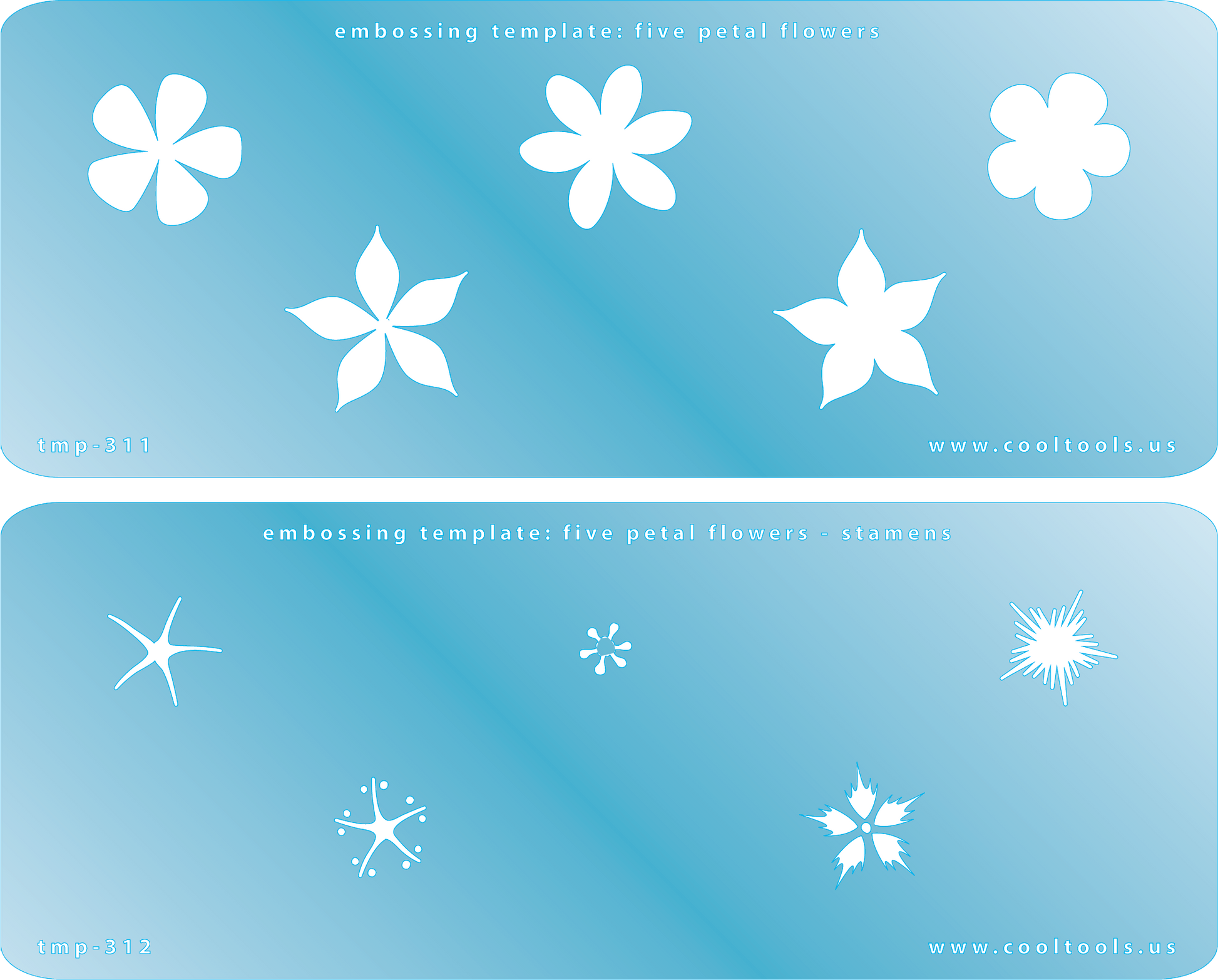 2 Blue Plastic Embossing Template Set - Five Petal Flowers