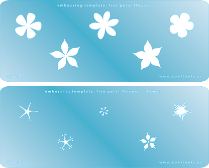 2 Blue Plastic Embossing Template Set - Five Petal Flowers