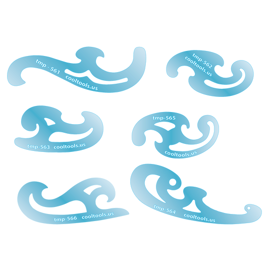 set of 6 Blue plastic Jewelry Shape Template - Mini French Curves Our special surface makes it easy to find these templates on your workbench, but allows clarity for positioning. Use smaller shapes for embossing or enamel stencils.
