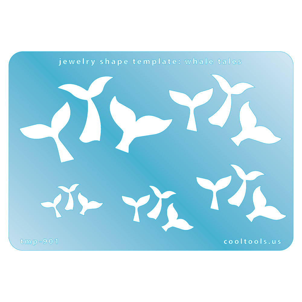 Blue plastic Jewelry Shape Template - Whale Tales Includes 3 designs in 5 graduated sizes. Sizes are from 13.5mm to 30mm.  Our special surface makes it easy to find these templates on your workbench, but allows clarity for positioning.