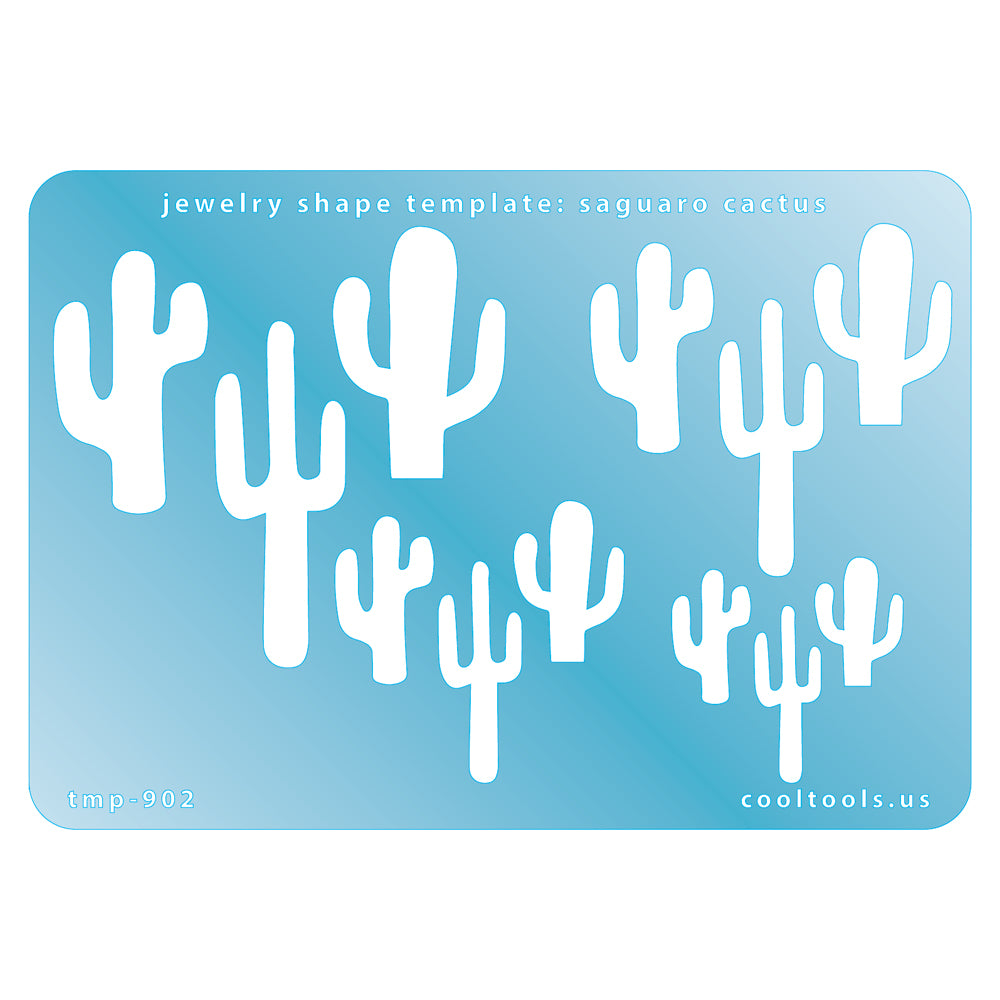 Jewelry Shape Template - Saguaro Cactus Includes 3 designs in 4 graduated sizes. Sizes are from 16.2mm to 44.5mm.  Our special surface makes it easy to find these templates on your workbench, but allows clarity for positioning.