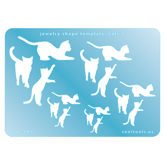 Blue plastic Jewelry Shape Template - Cats 2 Includes 3 designs in 5 graduated sizes. Sizes are from 21mm to 49mm.  Our special surface makes it easy to find these templates on your workbench, but allows clarity for positionin