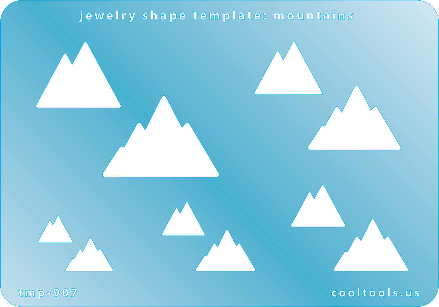 Blue plastic Jewelry Shape Template - Mountains Includes 2 designs in 5 graduated sizes. Sizes are from 12mm to 35mm.  Our special surface makes it easy to find these templates on your workbench, but allows clarity for positioning.