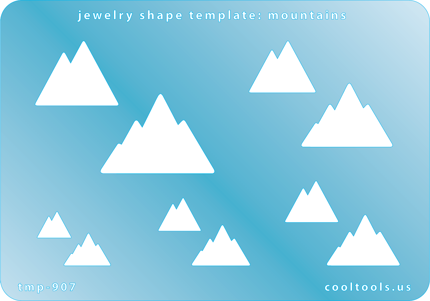 Blue plastic Jewelry Shape Template - Mountains Includes 2 designs in 5 graduated sizes. Sizes are from 12mm to 35mm.  Our special surface makes it easy to find these templates on your workbench, but allows clarity for positioning.