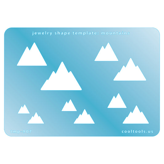 Blue plastic Jewelry Shape Template - Mountains Includes 2 designs in 5 graduated sizes. Sizes are from 12mm to 35mm.  Our special surface makes it easy to find these templates on your workbench, but allows clarity for positioning.