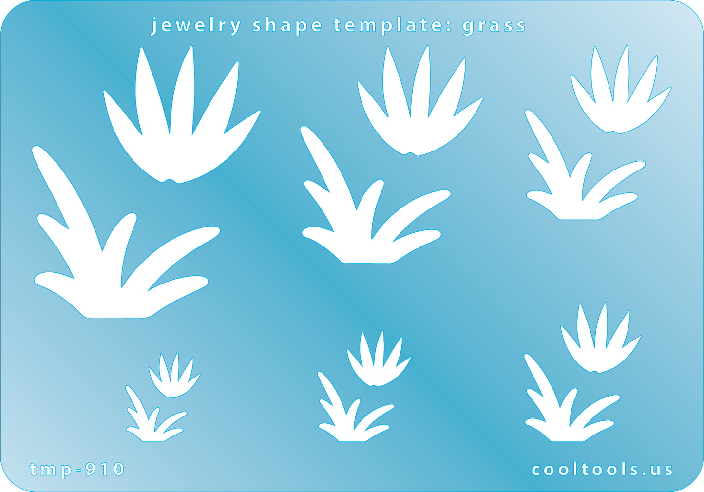 Blue plastic Jewelry Shape Template - Grass Includes 2 designs in 6 graduated sizes. Sizes are from 13mm to 37.5mm.  Our special surface makes it easy to find these templates on your workbench, but allows clarity for positioning.