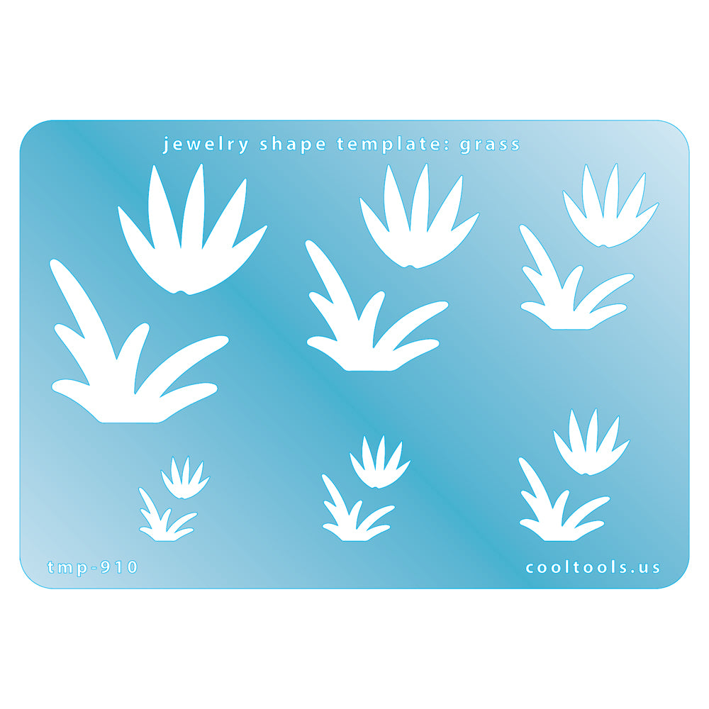 Blue plastic Jewelry Shape Template - Grass Includes 2 designs in 6 graduated sizes. Sizes are from 13mm to 37.5mm.  Our special surface makes it easy to find these templates on your workbench, but allows clarity for positioning.