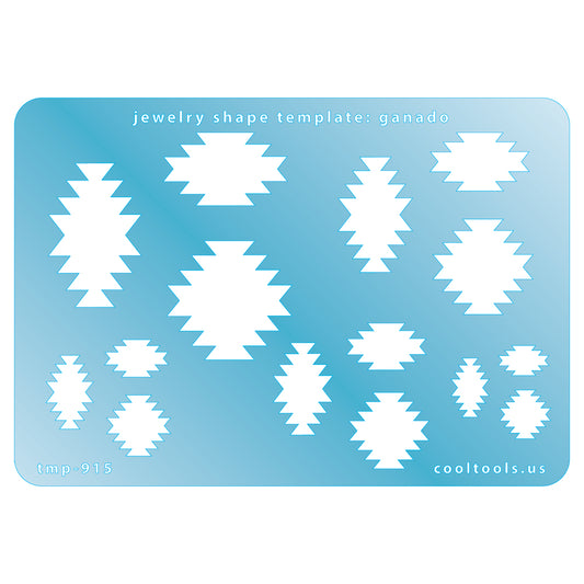 Blue plastic Jewelry Shape Template - Granado Includes 3 designs in 5 graduated sizes. Sizes are from 15mm to 33.5mm.  Our special surface makes it easy to find these templates on your workbench, but allows clarity for positionin