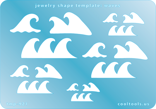 Blue plastic Jewelry Shape Template - Waves Includes 3 design in 5 graduated sizes. Sizes are from 21mm to 48mm.  Our special surface makes it easy to find these templates on your workbench, but allows clarity for positioning.