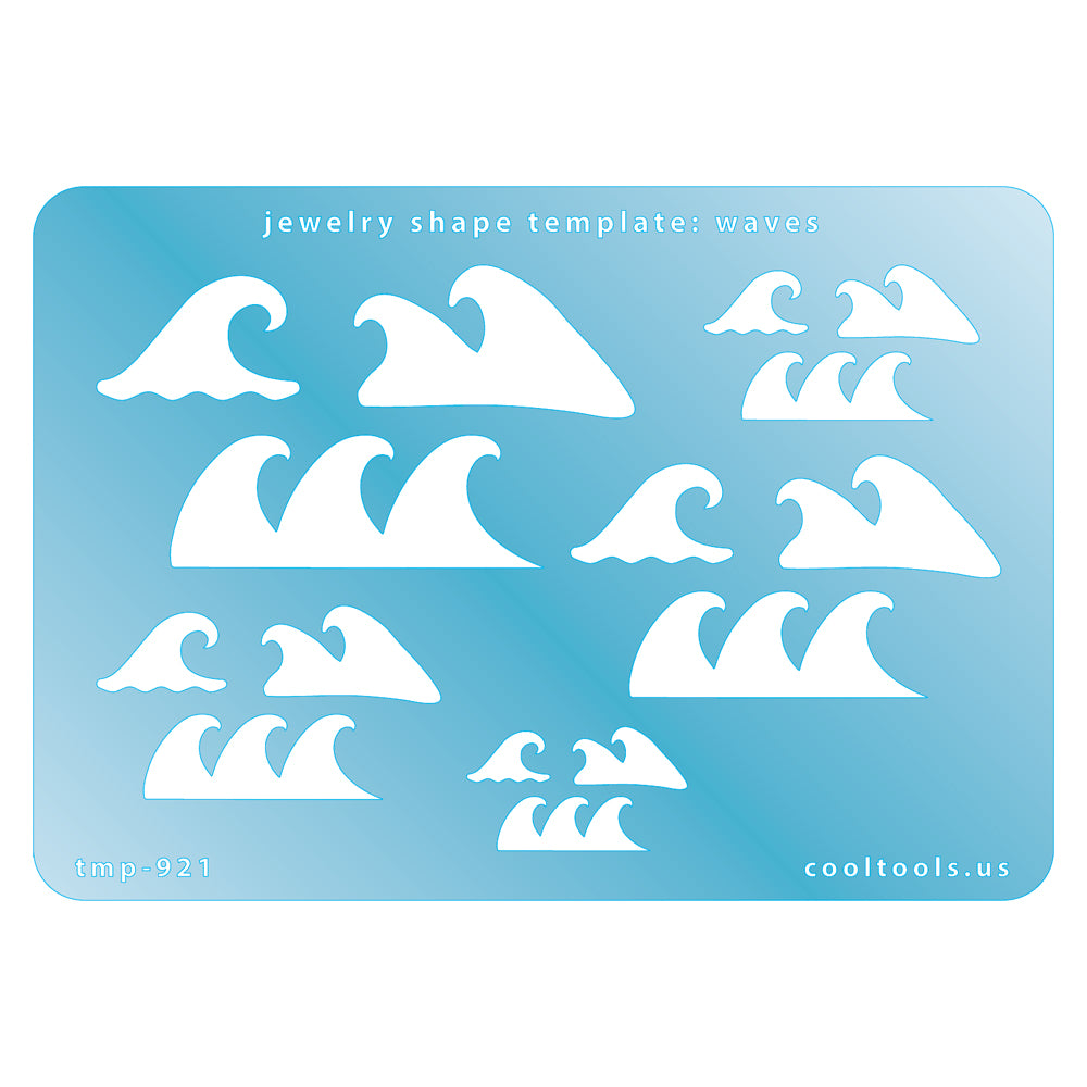 Blue plastic Jewelry Shape Template - Waves Includes 3 design in 5 graduated sizes. Sizes are from 21mm to 48mm.  Our special surface makes it easy to find these templates on your workbench, but allows clarity for positioning.