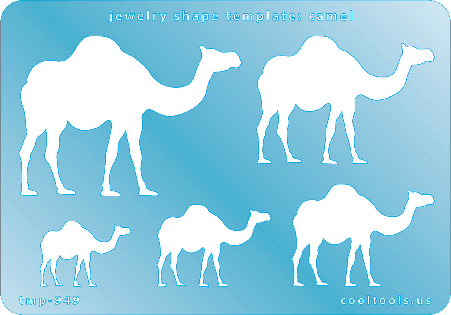 glue plastic 
Jewelry Shape Template - Camel


Includes 1 design in 5 graduated sizes. Sizes are from 22mm to 55mm.

Our special surface makes it easy to find these templates on your workbench, but allows clarity for positioning.