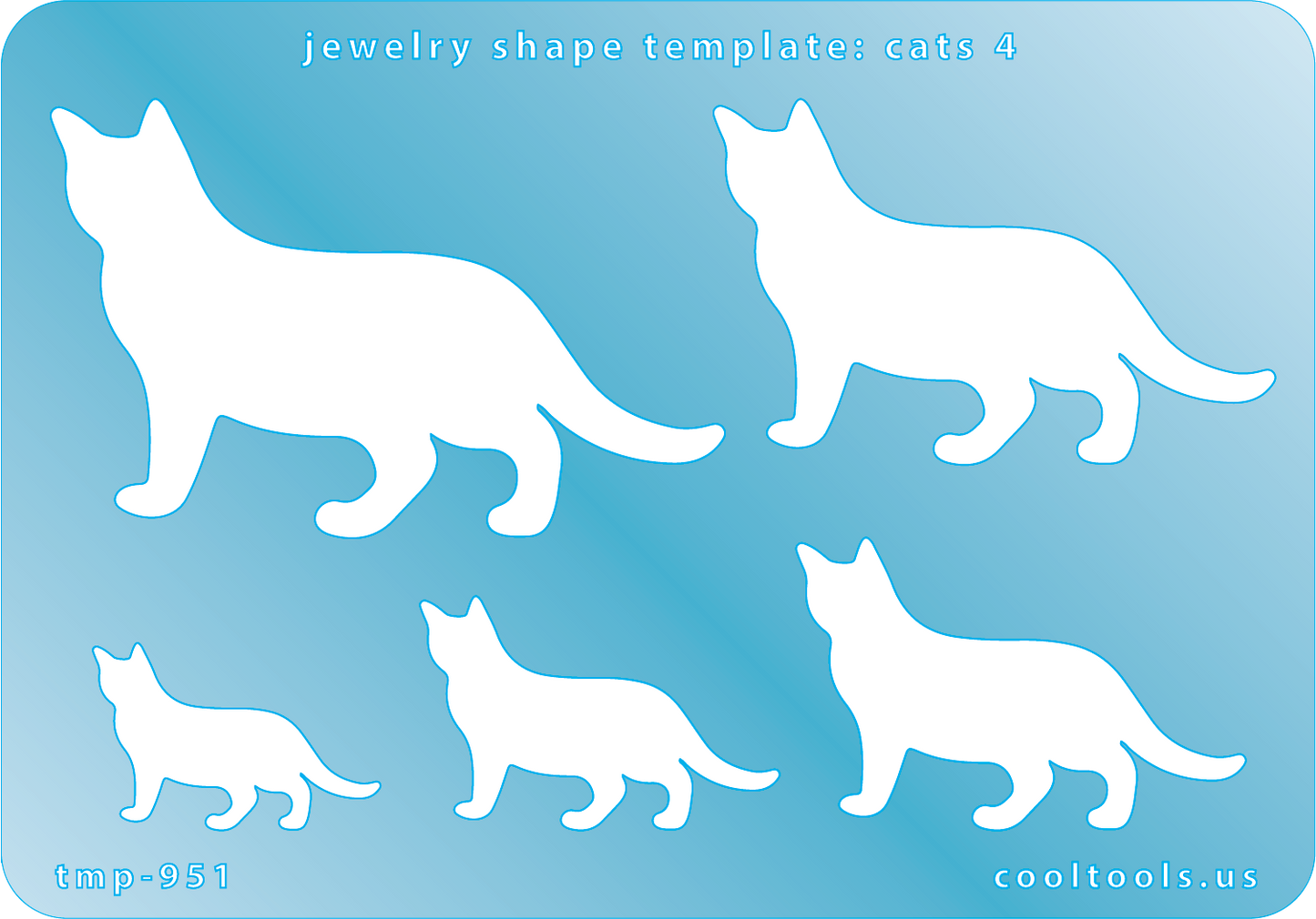 blue plastic Jewelry Shape Template - Cats 4


Includes 1 design in 5 graduated sizes. Sizes are from 28mm to 70mm.

Our special surface makes it easy to find these templates on your workbench, but allows clarity for positioning.