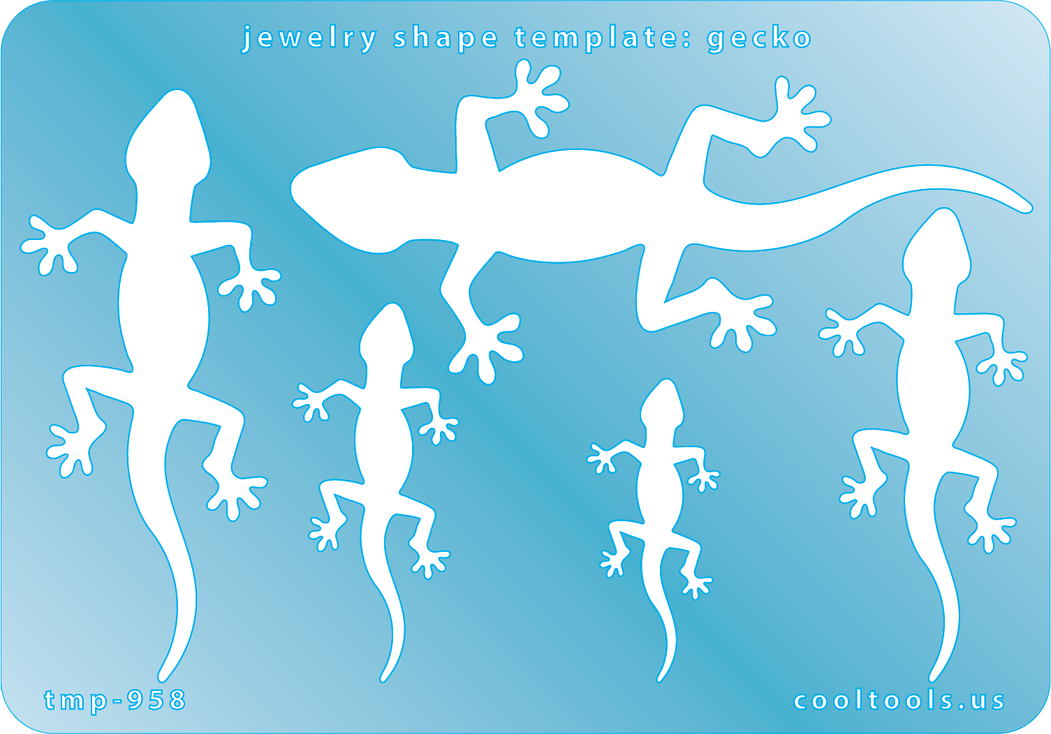 blue plastic Jewelry Shape Template - Gecko


Includes 1 design in 5 graduated sizes. Sizes are from 38mm to 87mm.

Our special surface makes it easy to find these templates on your workbench, but allows clarity for positioning.