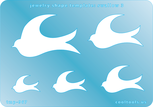 blue plastic Jewelry Shape Template - Swallow 3


Includes 1 design in 5 graduated sizes. Sizes are from 20mm to 51mm.

Our special surface makes it easy to find these templates on your workbench, but allows clarity for positioning.