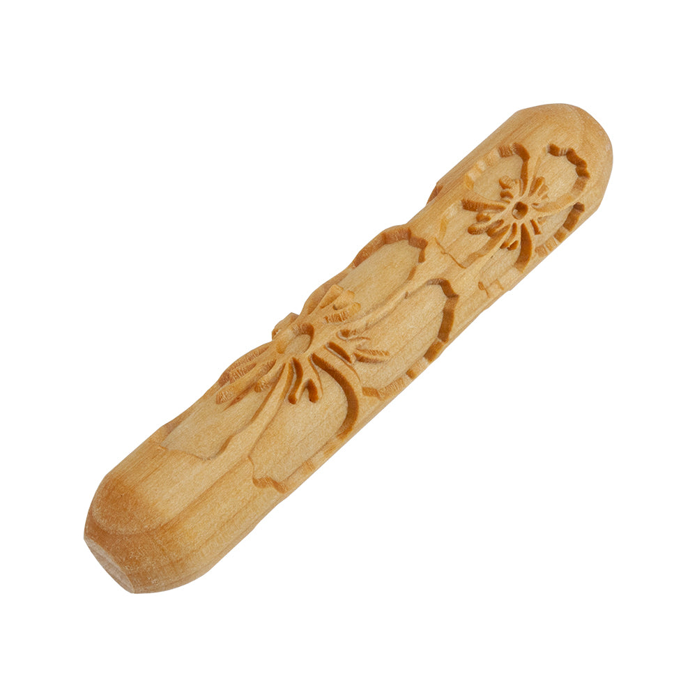 Large Wooden Hand Roller - Hibiscus Flowers