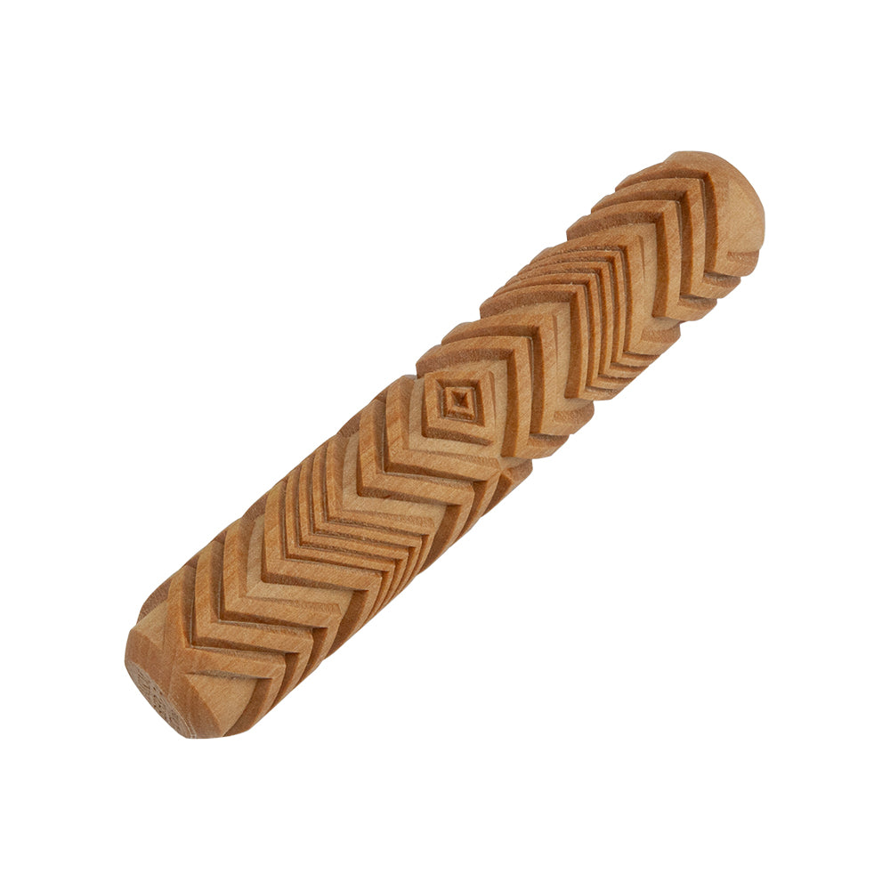 Large Wooden Hand Roller - Vertical Zigzag