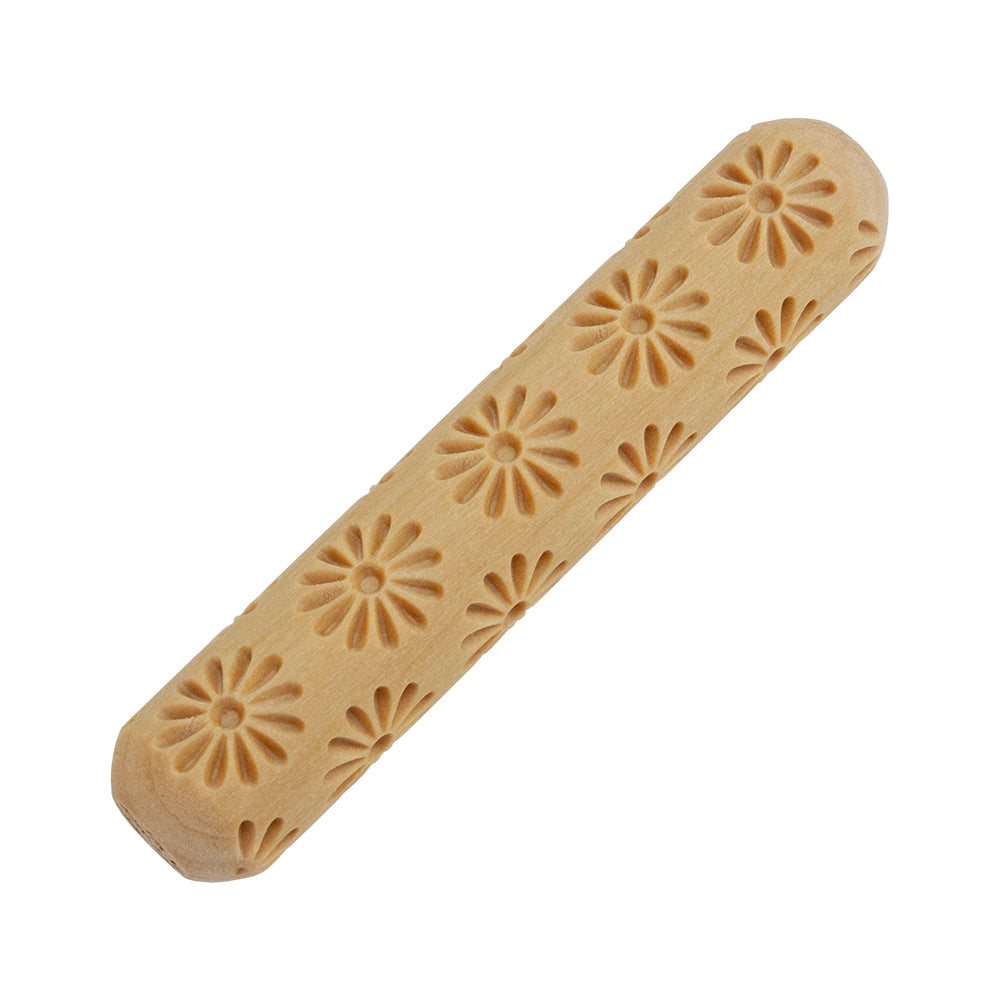 Large Wooden Hand Roller - Geometric Daisies