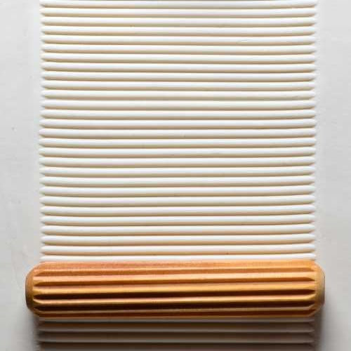 Large Wooden Hand Roller - Horizontal Lines rolled into clay