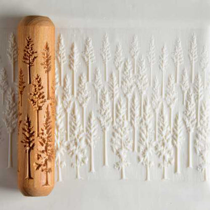 Large Wooden Hand Roller - Evergreen Forest rolled into clay