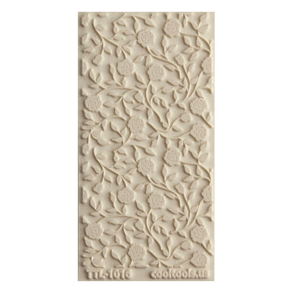 Texture Tile - Roses & Vines. Beige Texture Tiles are flexible, washable and can be used with any soft clay. Spritz with CoolSlip or dust on Dry Powder Release for stick-free impressions when using metal clay and polymer clay.