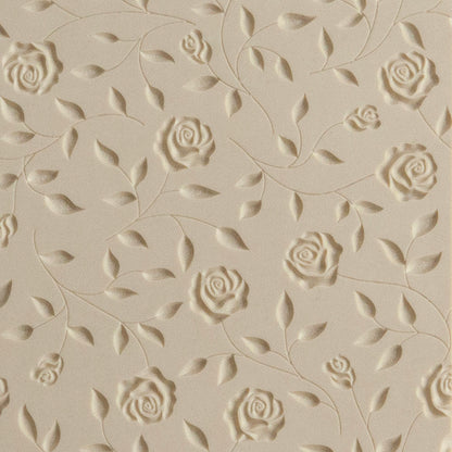 Texture Tile - Roses & Vines Embossed. Beige Texture Tiles are flexible, washable and can be used with any soft clay. Spritz with CoolSlip or dust on Dry Powder Release for stick-free impressions when using metal clay and polymer clay.