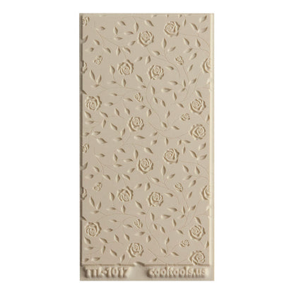 Texture Tile - Roses & Vines Embossed. Beige Texture Tiles are flexible, washable and can be used with any soft clay. Spritz with CoolSlip or dust on Dry Powder Release for stick-free impressions when using metal clay and polymer clay.