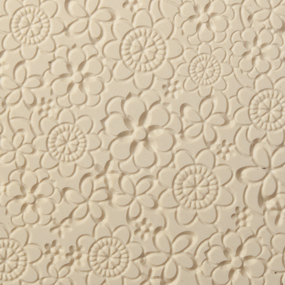 Texture Tile - Floral Web Embossed. Beige Texture Tiles are flexible, washable and can be used with any soft clay. Spritz with CoolSlip or dust on Dry Powder Release for stick-free impressions when using metal clay and polymer clay.