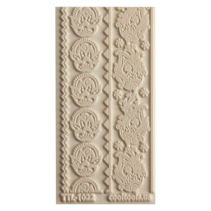 Texture Tile - Dancing Print. Beige Texture Tiles are flexible, washable and can be used with any soft clay. Spritz with CoolSlip or dust on Dry Powder Release for stick-free impressions when using metal clay and polymer clay.