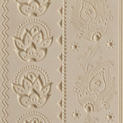 Texture Tile - Dancing Print Embossed. Beige Texture Tiles are flexible, washable and can be used with any soft clay. Spritz with CoolSlip or dust on Dry Powder Release for stick-free impressions when using metal clay and polymer clay.