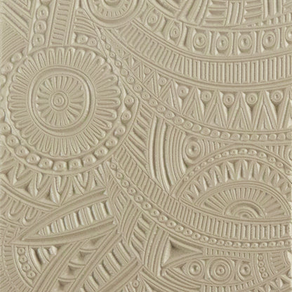Texture Tile - Boho Burst Beige Texture Tiles are flexible, washable and can be used with any soft clay. Spritz with CoolSlip or dust on Dry Powder Release for stick-free impressions when using 