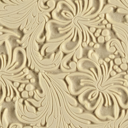 Texture Tile - Hibiscus. Beige Texture Tiles are flexible, washable and can be used with any soft clay. Spritz with CoolSlip or dust on Dry Powder Release for stick-free impressions when using metal clay and polymer clay.