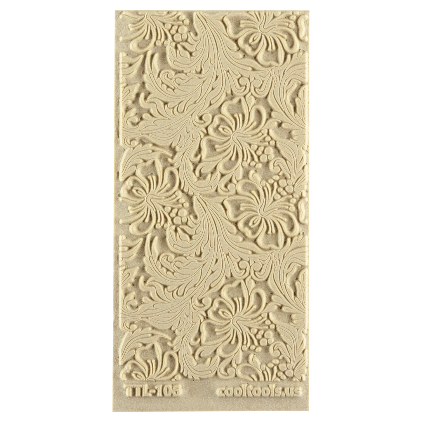 Texture Tile - Hibiscus. Beige Texture Tiles are flexible, washable and can be used with any soft clay. Spritz with CoolSlip or dust on Dry Powder Release for stick-free impressions when using metal clay and polymer clay.